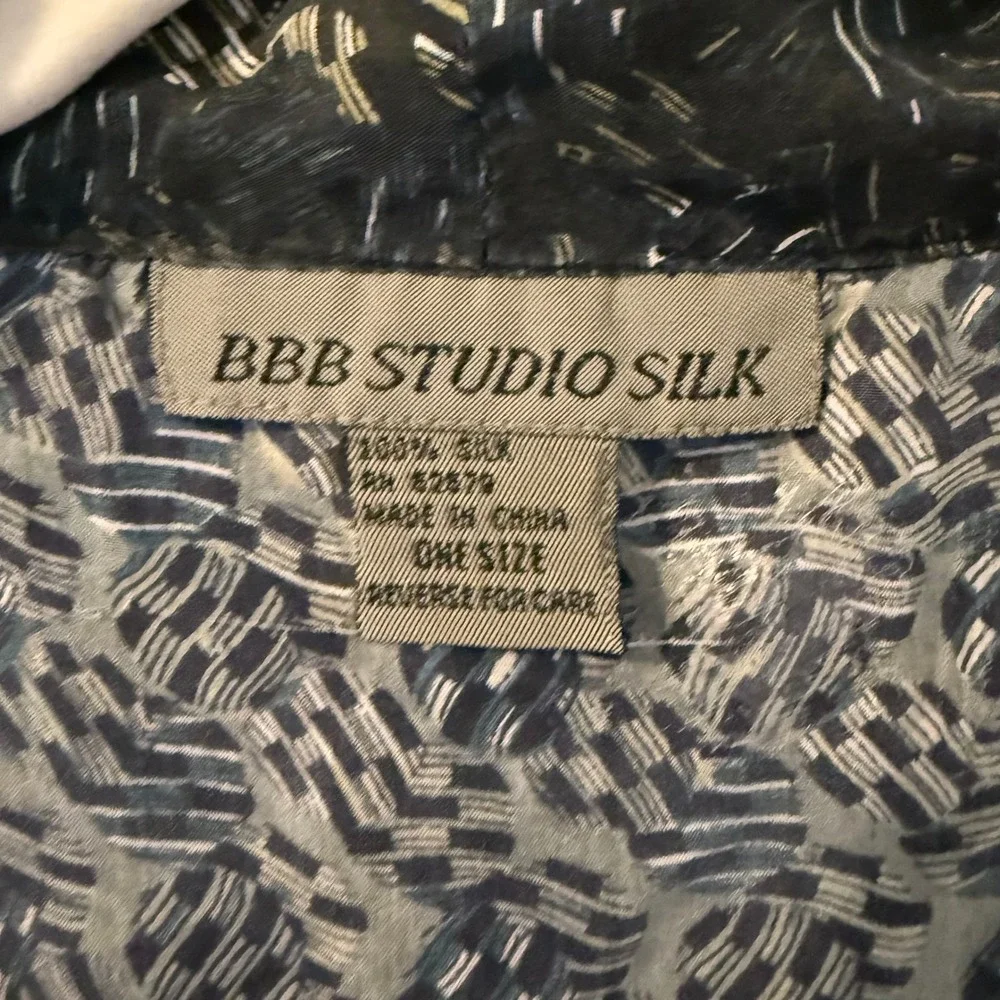 BBB Studio Silk Long Open Front Duster Robe Abstract Geometric Print One Size